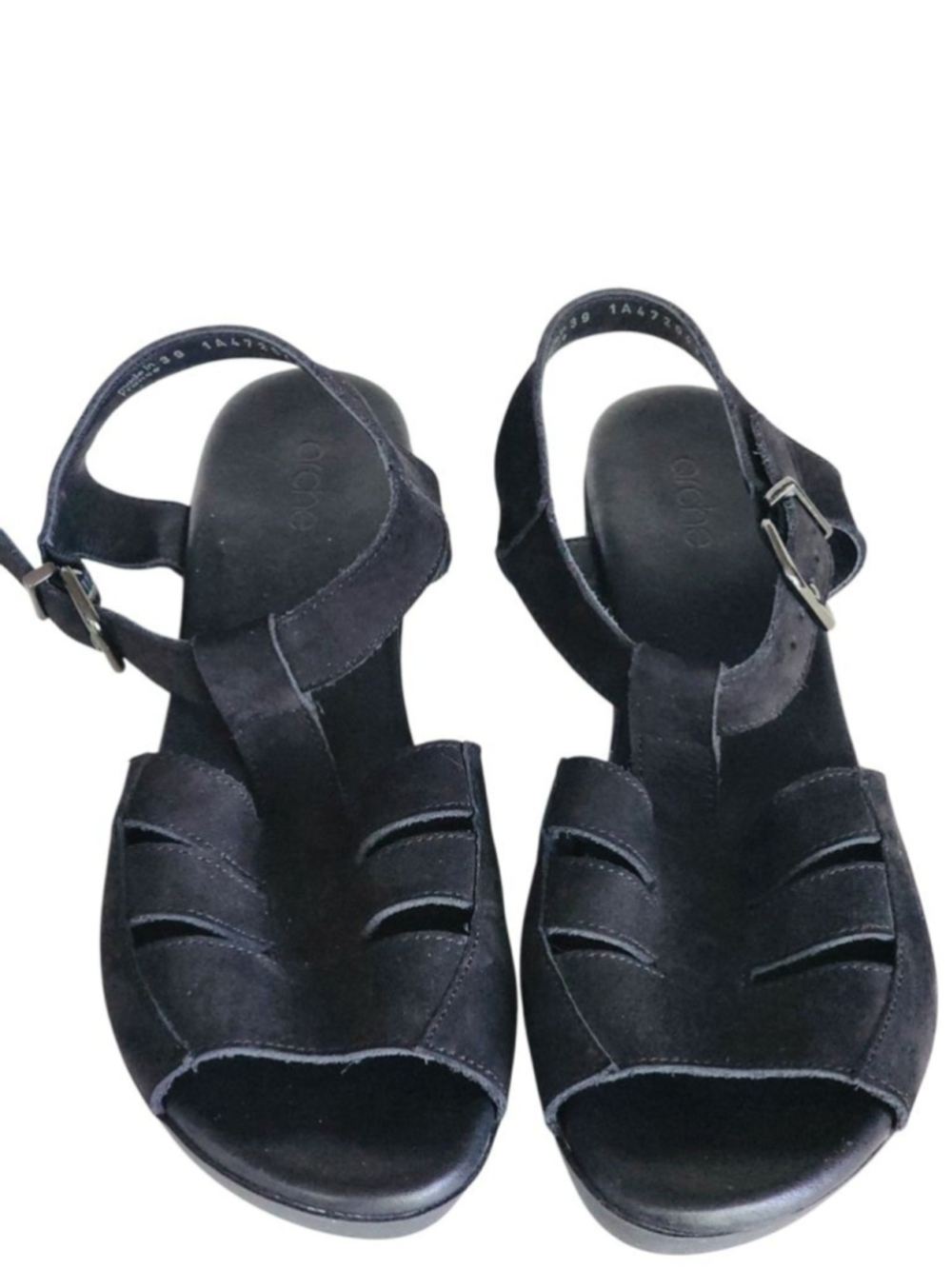 ARCHE Kimloo Platform Sandals Black Nubuck Leather Slingback‎ Size 39 8 - Picture 9 of 10